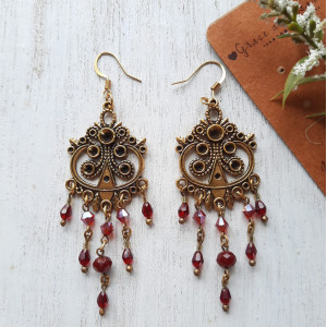 Gold hardware red dangles earring - Grace Accessories 